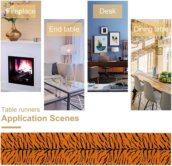 Vintage Tiger Print Table Runner, Rustic Cottage Country Farm Animal Fur Skin - Image 7