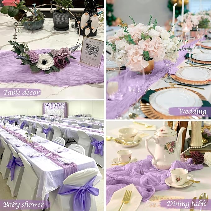12 Pack Lavender Cheesecloth Table Runner 35x120inch, Boho Gauze Lilac Purple - Image 9