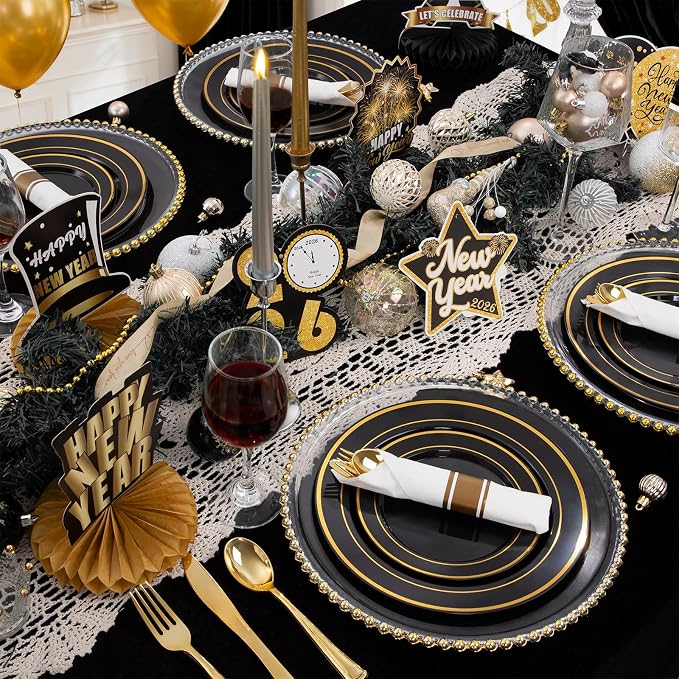 350 Pieces Black and Gold Plastic Plates - Image 4