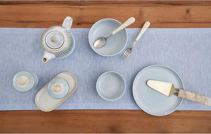 Solino Home 100% Pure Linen Table Runner Chambray Blue, Athena 14 x 60 in | - Image 4
