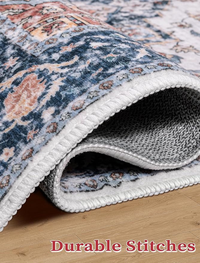 SERISSA Boho Washable Runner Rug, 2x6 Rug Non-Slip Vintage Blue Orange Hallway - Image 6