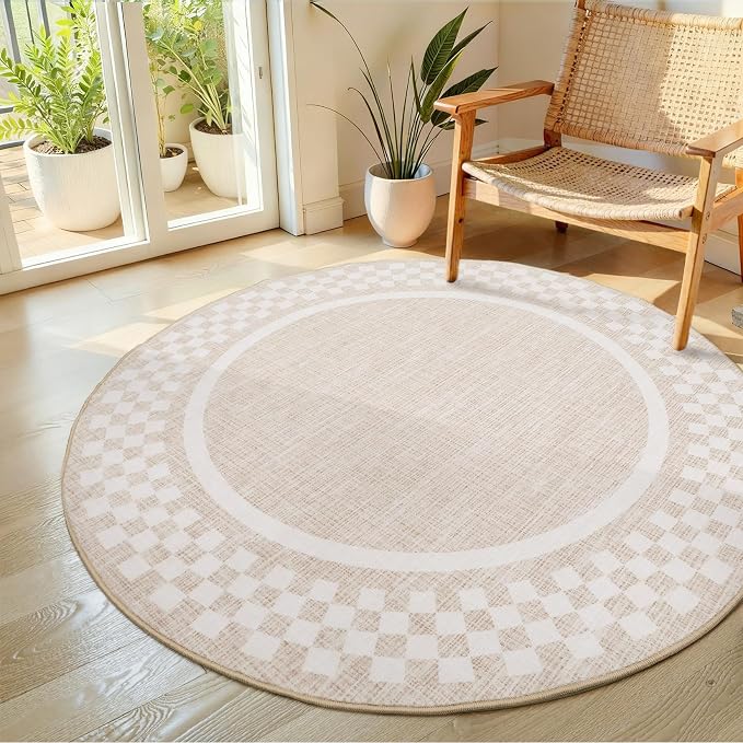 4ft Washable Round Rug for Entryway Modern Checkered Bedroom Circle Rug Non - Image 8