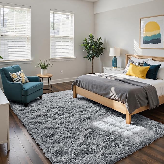 Fluffy Rug Shag Area Rug, Light Grey 5x8 Area Rugs - Image 2