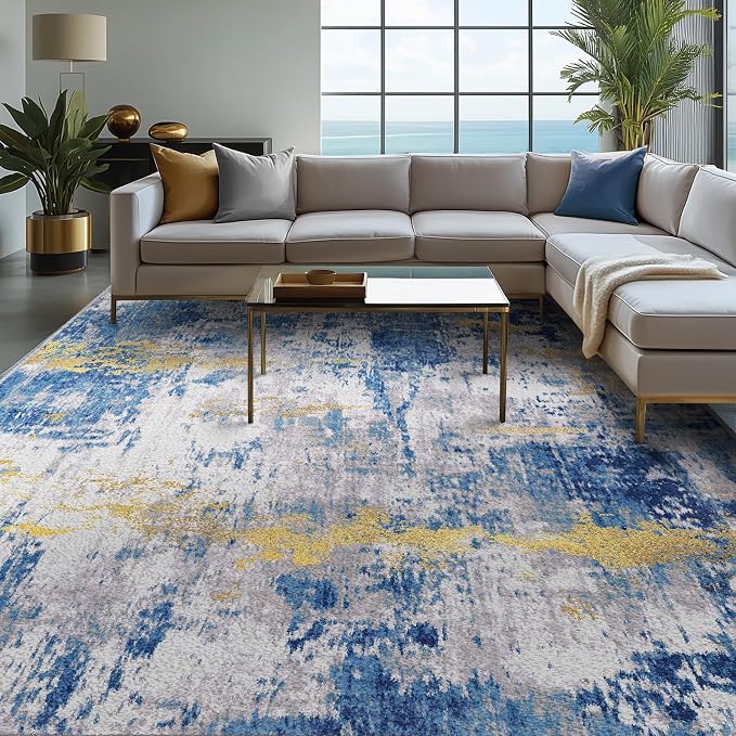 RELEANY Washable Area Rugs 9'x12' Non-Slip Modern Abstract Soft by RELEANY