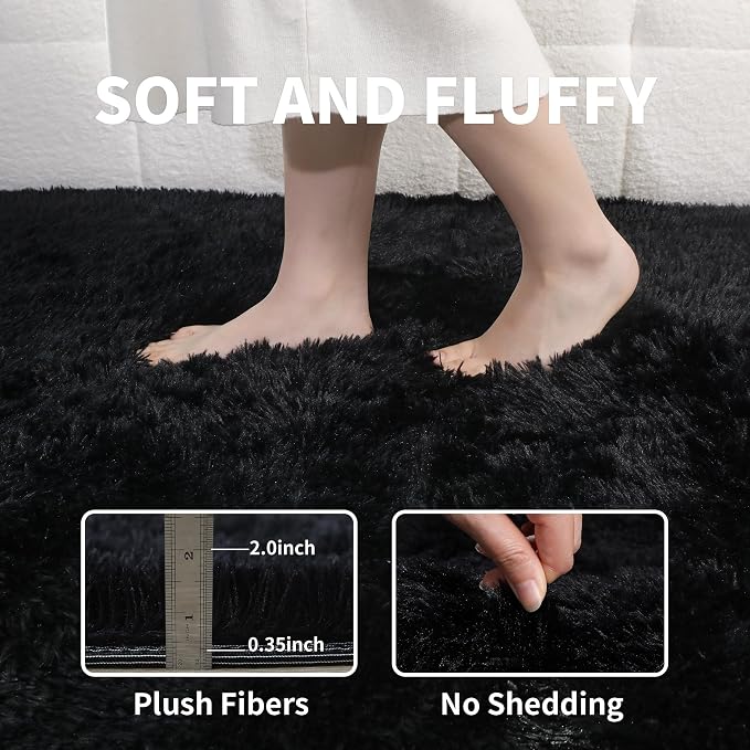 KICHOWUA 5x8 Black Fluffy Shag Rug - Image 3