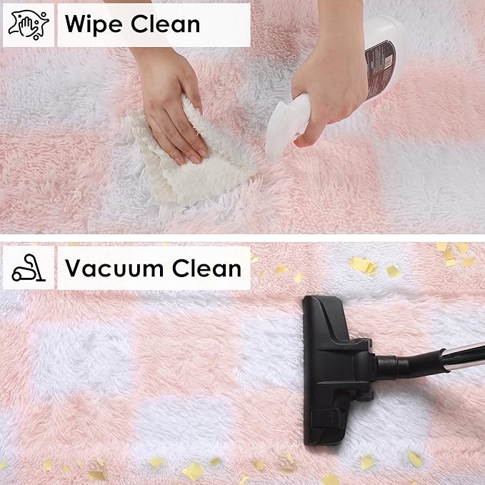 KICMOR Pink Rugs for Bedroom Girls, 3x5 Small Fluffy Soft Bedside Checkered - Image 4