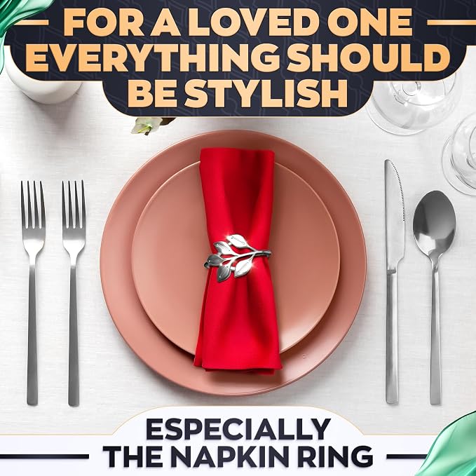 Silver Napkin Rings Set of 20, Decorative Leaf Design Metal Holders | Elegant - Image 9