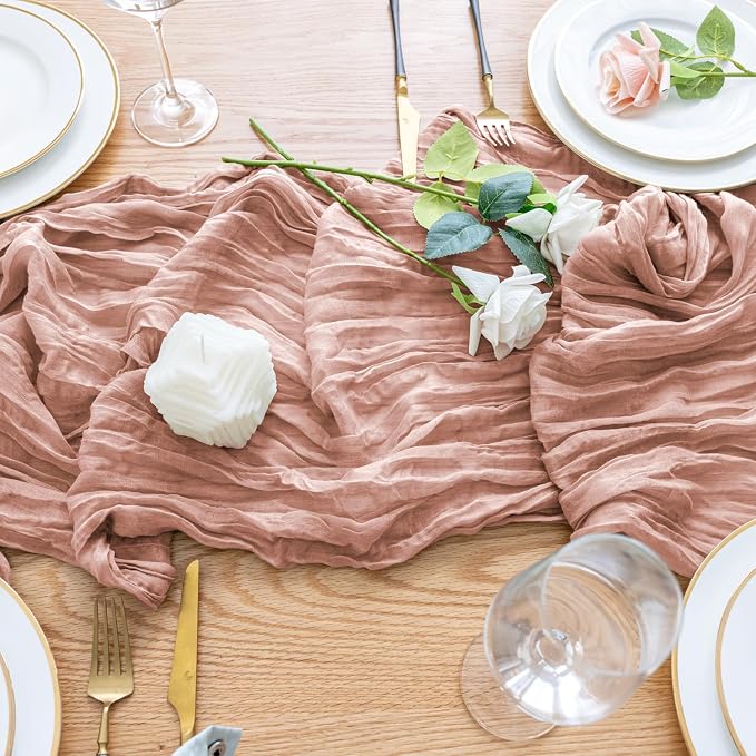 Cheesecloth Table Runner Dusty Pink 10FT Boho Gauze, 3 Pack | 120 Inch Cheese - Image 5