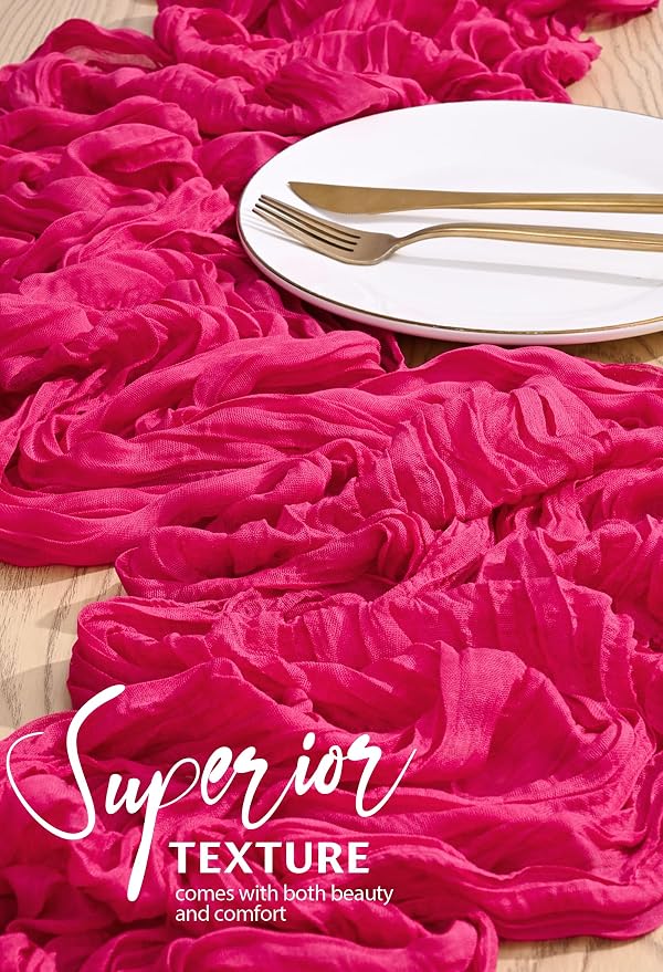 4 Pack Cheesecloth Table Runner 10FT Hot Pink Table Runner Boho Gauze Cheese - Image 4