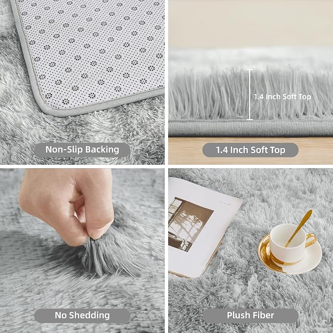 Litanika 6x9 Shag Area Rug for Living Room Bedroom, Tie-Dyed Light Grey High - Image 5