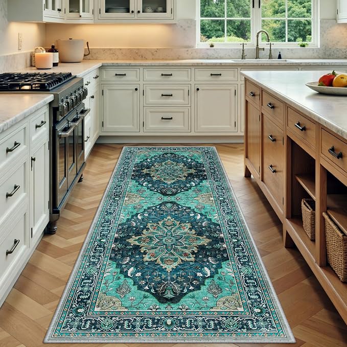 RELEANY Area Rugs Runner 3'x6' Washable Non-Slip, Floral Vintage Distress by RELEANY