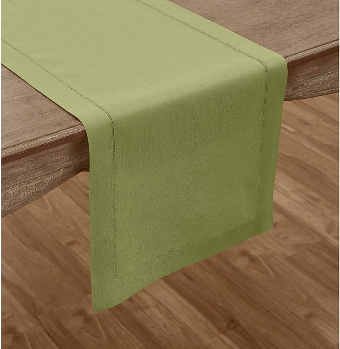 Solino Home 100% Pure Linen Table Runner Moss Green Hemstitch, 14 x 72 in | - Image 2