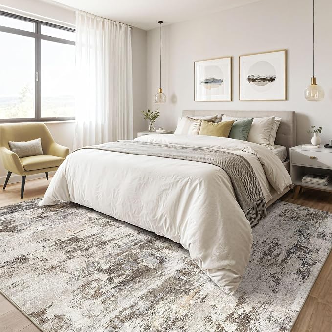 10x14 Area Rugs Living Room: Washable Large Abstract Neutral Modern Soft Rug - Image 4