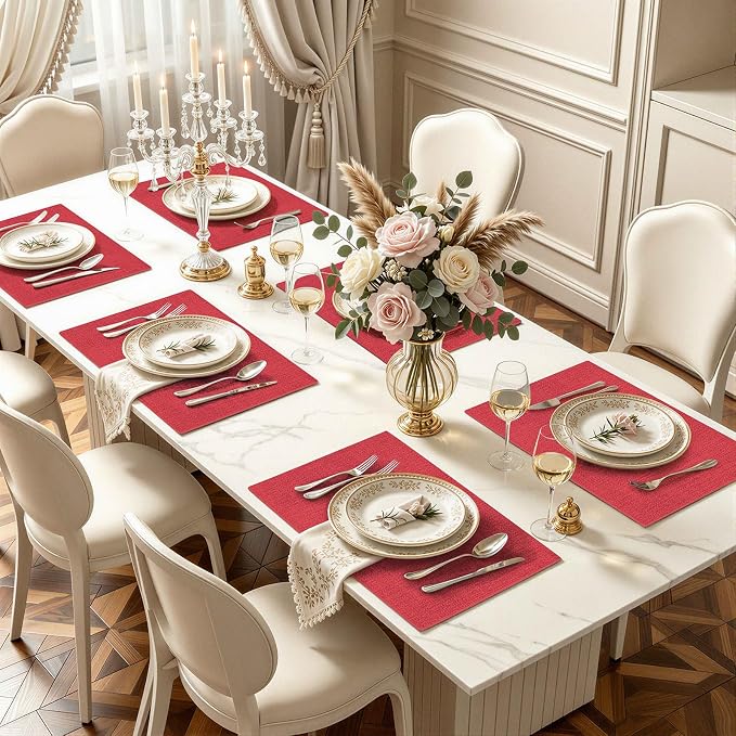 Faux Leather Heat Resistant Placemats 8 Packs, Waterproof Wipeable Dining PU - Image 2