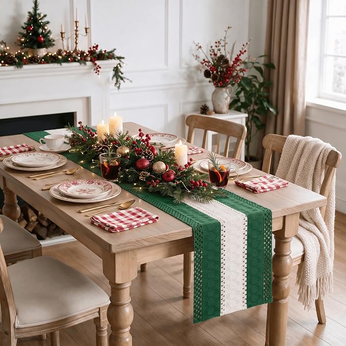 Artoid Mode Dark Green Farmhouse Woven Table Runner 12x36 Inch | Holiday Rustic - Image 6
