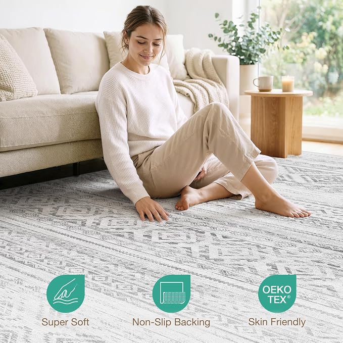 cotiled 9x12 Area Rugs Living Room Rug: Washable Boho Rugs - Image 3