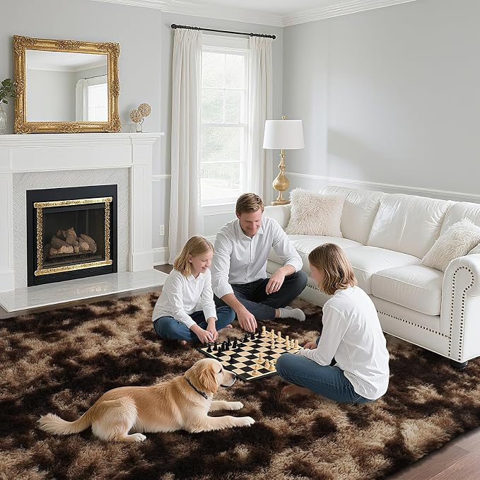 Fluffy Rug Shag Area Rug, Mottling Brown 2x4 Area Rugs - Image 4
