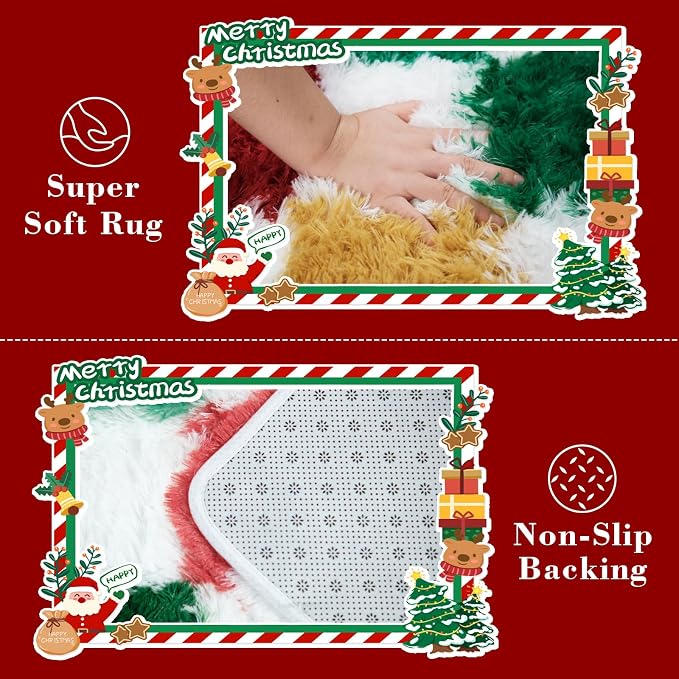 Christmas Area Rug 6x9 for Bedroom Living Room, Checkered Shag Rug Fuzzy Shaggy - Image 6