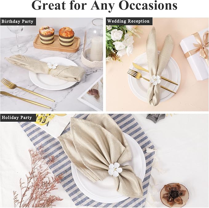 Lewondr Napkin Rings 6 Pack Flower Napkin Holders Dinner Tables Rings White | - Image 6