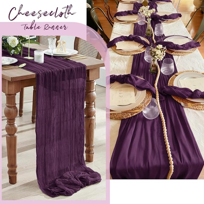 6 Pack Dark Purple Cheesecloth Table Runner, 17 x 108 Inch, Gauze Cheese Cloth - Image 7