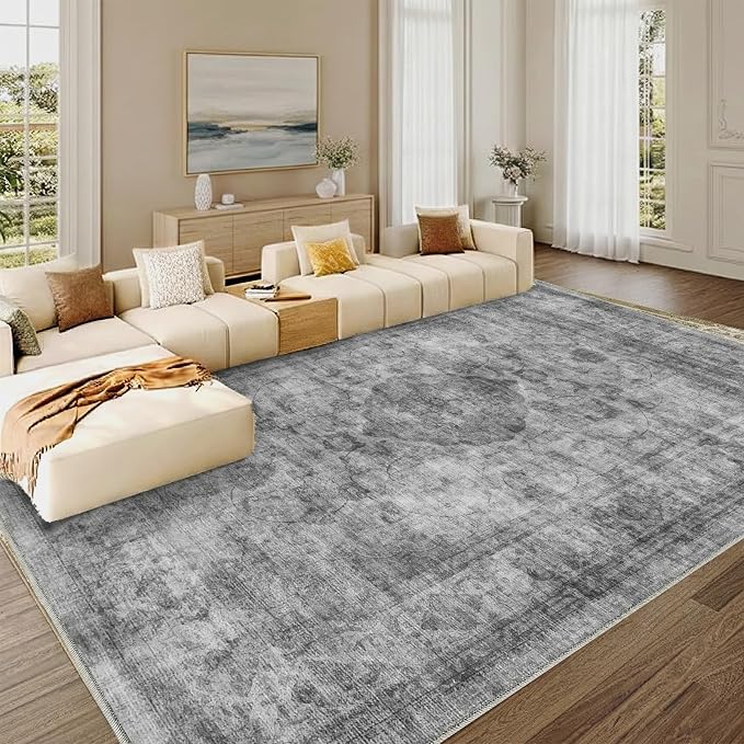 9x12 Area Rug for Living Room-Vintage Farmhouse Boho Floral Washable Stain - Image 5