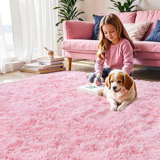 Pink Fluffy 8x10 Large Area Rugs - Image 2