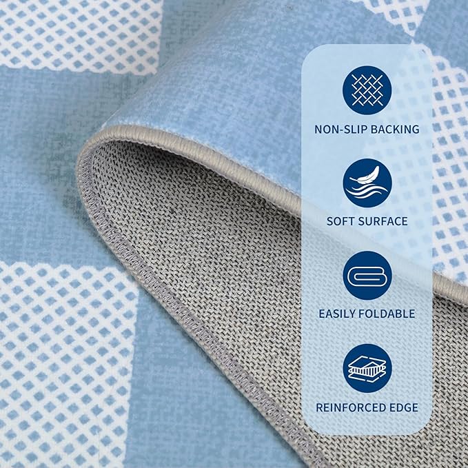 GarveeHome Checkered Light Blue and White 5x7 Washable Rug Geometric Diamond - Image 6
