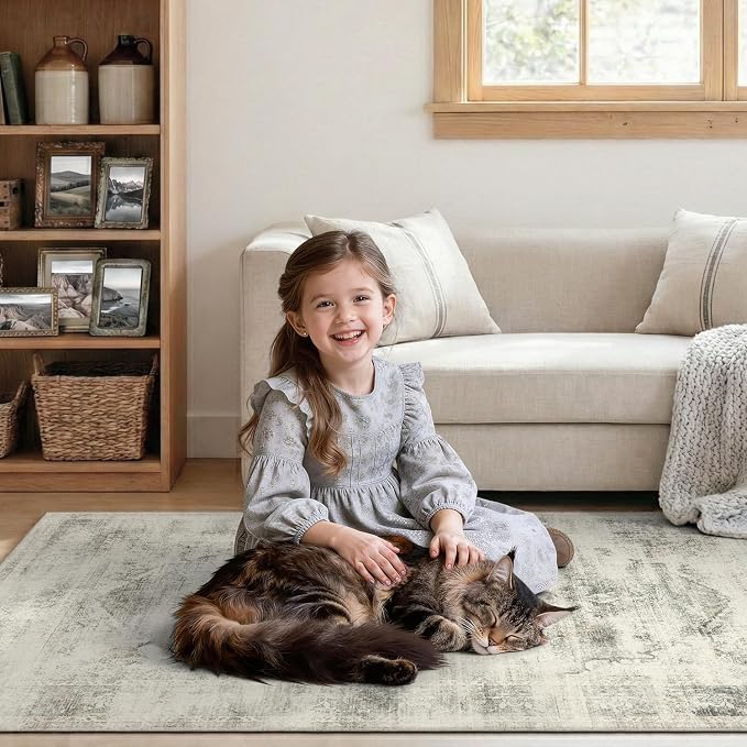 DCX 9x12 Beige Rug, Machine Washable Stain Resistant Distressed Vintage Rug - Image 5