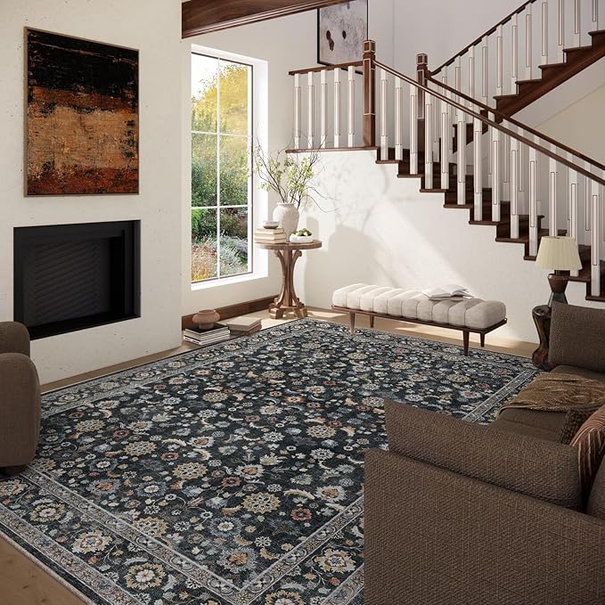 Washable Area Rugs for Living Room: 5x7 Bedroom Rug Vintage Boho Area Rug Stain - Image 3