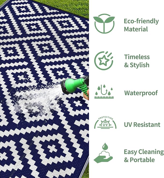 GENIMO Outdoor Rugs 8'x10' Waterproof, Reversible Mats, Area Plastic Straw Rug - Image 5