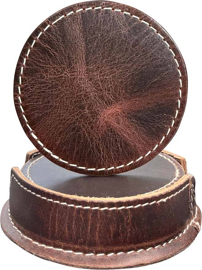 Leather Coasters for Drinks Set of 6 by RusticTown