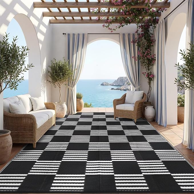 Garvee Waterproof Outdoor Rug 8x10, Checkered Foldable Plastic Straw Patio - Image 6