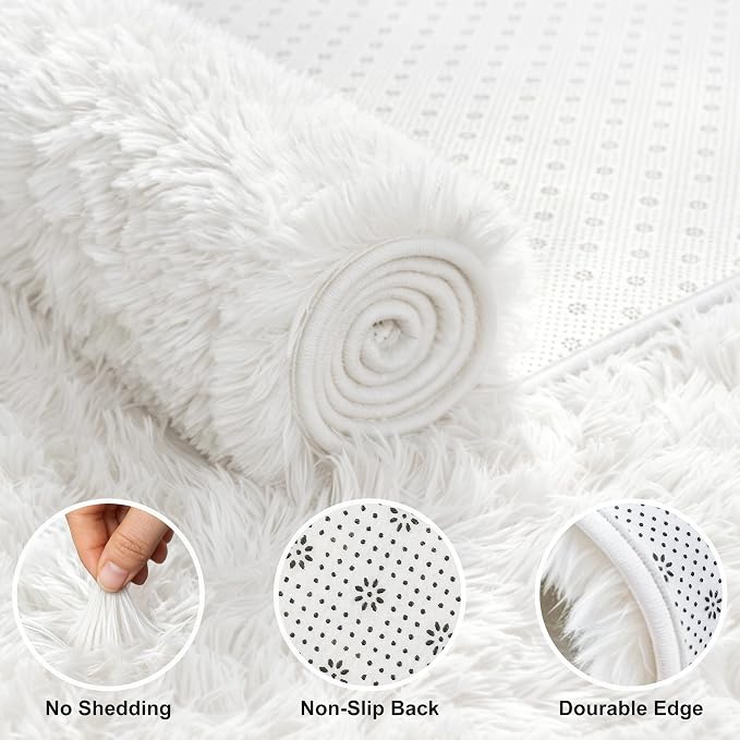 Shag Area Rugs for Bedroom Living Room, 4X6 Ultra Soft White Fluffy Area Rugs - Image 3