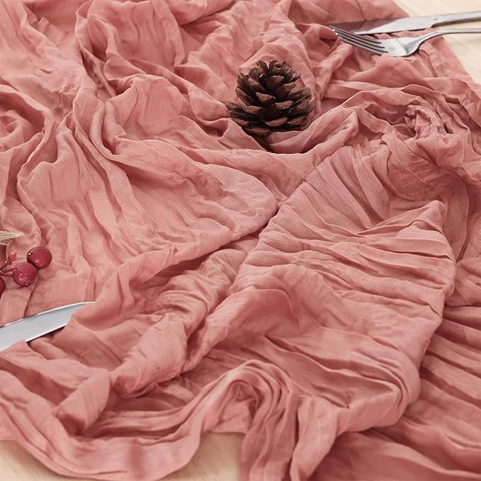 8 Pack Dusty Pink Cheesecloth Table Runner 120 Inch Boho Wedding Decor | - Image 5
