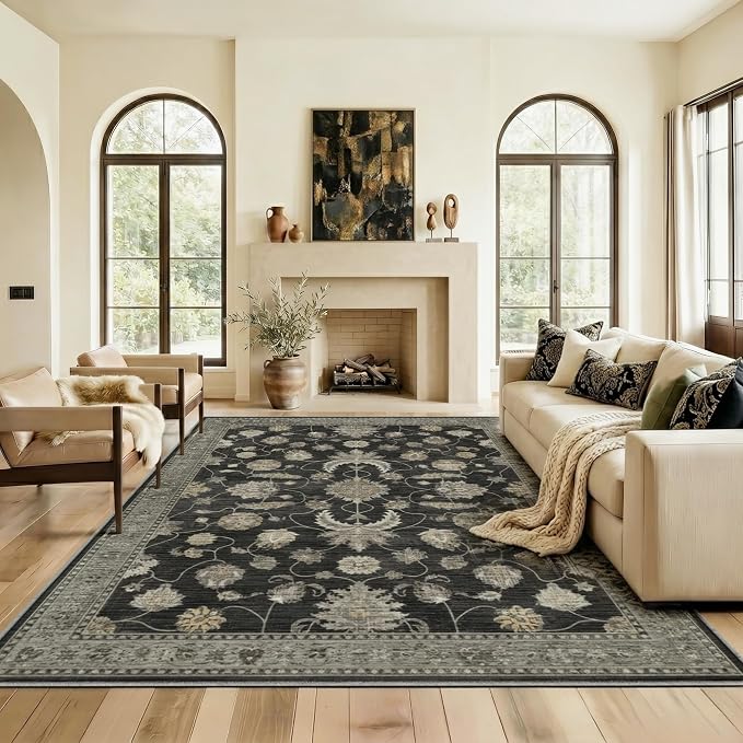 6x9 Area Rug for Living Room-Vintage Farmhouse Boho Floral Washable Stain by Unknown
