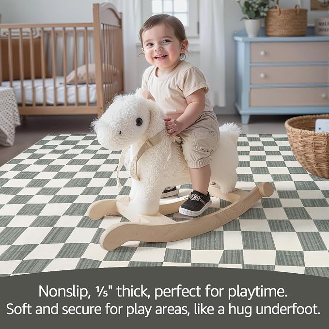 jinchan Runner Rug 2x5 Hallway Washable Modern Checkered Geometric Lattice Kids - Image 4