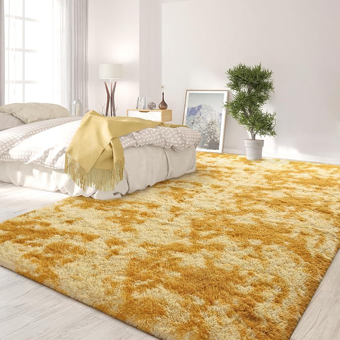 FlyDOIT Large Area Rugs for Living Room, 5x8 Feet Tie-Dyed Orange Shaggy Rug - Image 3