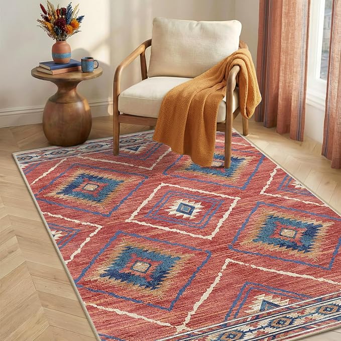 BESTSWEETIE Area Rug 4x4 Rug Machine Washable Non-Slip Low Pile Print Pattern - Image 8