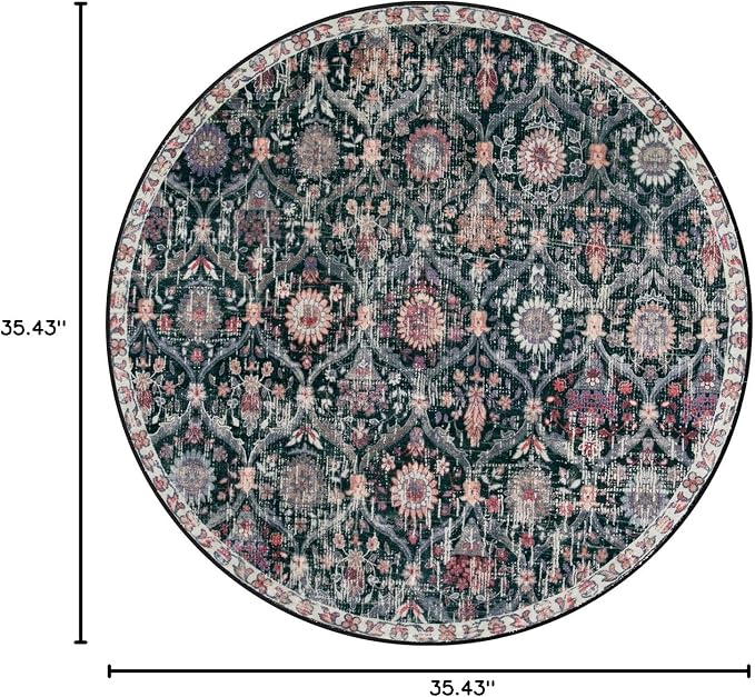 Lahome Moroccan Trellis Round Area Rugs, Washable Small Round Rug 3ft Non-Slip - Image 2