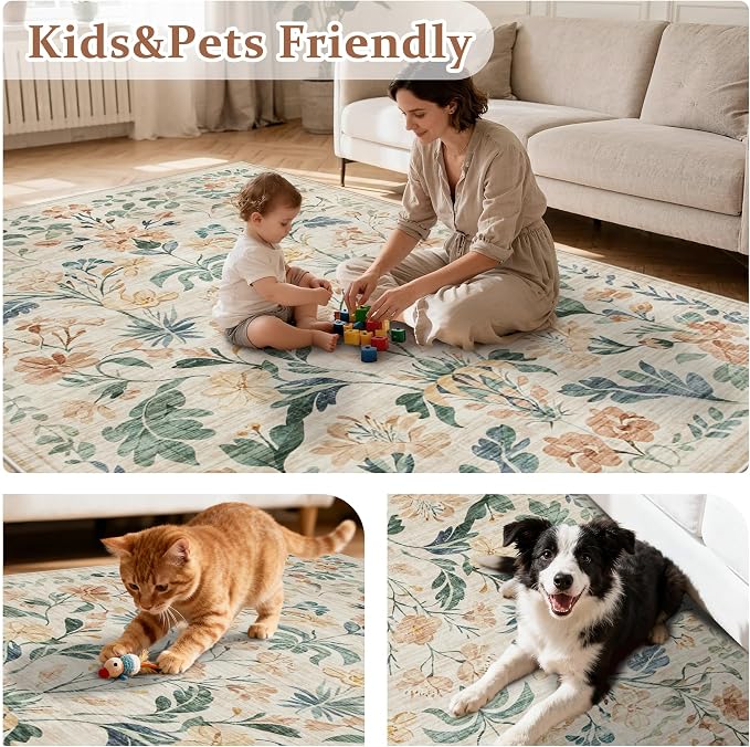 10x14 Area Rugs Washable Rug: Large Boho Living Room Rug Soft Non-Slip Low Pile - Image 5