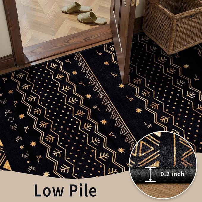 SERISSA 2x5 Kitchen Runner Rug, Washable Non-Slip Black and Gold Boho Rug - Image 8