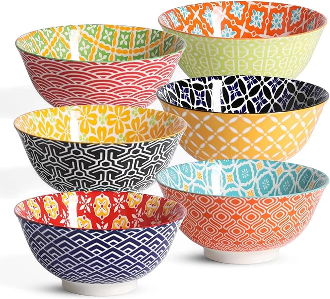 Metahom Ceramic Cereal Bowls, 23 Oz Colorful Soup Bowls, Deep Porcelain Bowl Set by Metahom