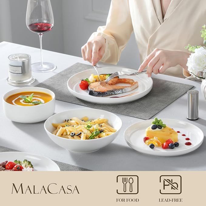 MALACASA 24 Pcs Porcelain Plates and Bowls Sets, Dinnerware Set - Image 3