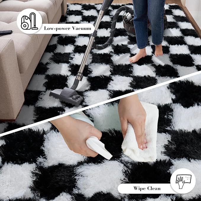 Checkered Rug for Bedroom, 5x8 Black and White Area Rugs, Classic Checkered - Image 7