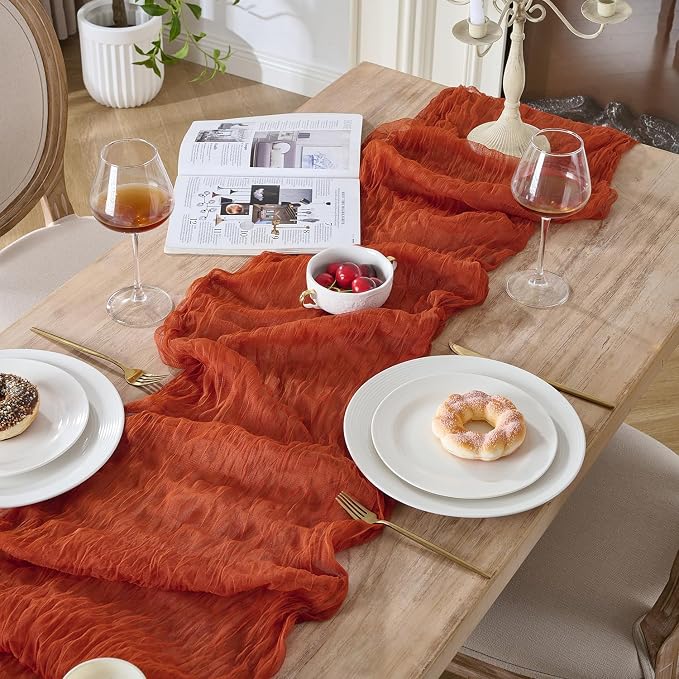 12 Pack Terracotta Fall Cheesecloth Table Runners, 120 Inch 10Ft Orange Gauze - Image 5