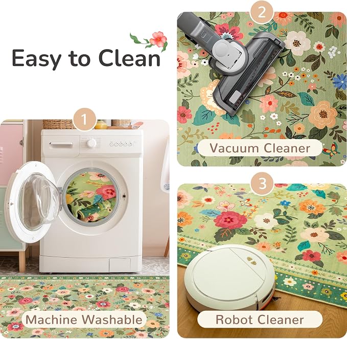 8x10 Area Rugs for Living Room Vacuum-Friendly Machine Washable Area Rug Flower - Image 3