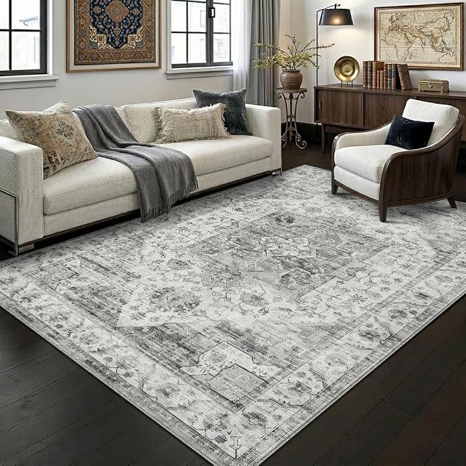 8x10 Area Rug for Living Room-Vintage Farmhouse Boho Floral Washable Stain - Image 6