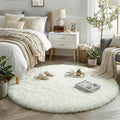 Amdrebio Ivory White Round Rug 5Ft by Amdrebio