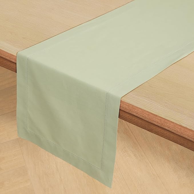 Solino Home Cotton Linen Table Runner Sage, Hemstitch Collection 14 x 60 in | - Image 2