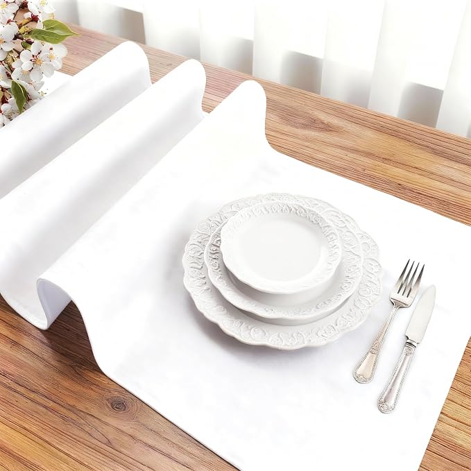FOLINS&HOME White Waterproof Decorative Table Runner 108 Inches Long | 210GSM - Image 3